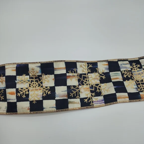 MACKENZIE-CHILDS 3 (Three) Yards Wired Ribbon Buffalo Check Gold Snowflake 4" - Picture 5 of 7
